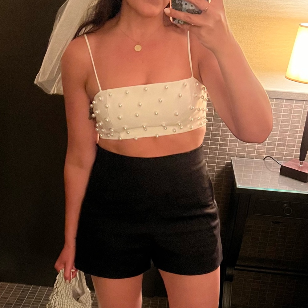 Nasty Gal White Pearl Crop Top